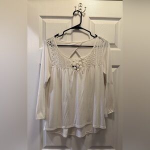 American Eagle Outfitters Cream Crochet Long Sleeve Top